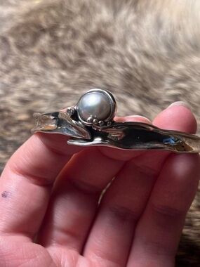Sterling silver organic pearl cuff bracelet